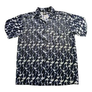 Vintage Button‎ Shirt Men Large Flame Print Metallic Y2K Raver Cyber Grunge Punk